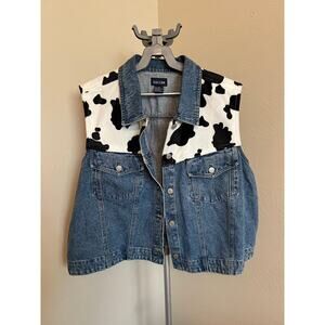 NWT Vintage Baccini Cow Print Denim Vest Size 24
